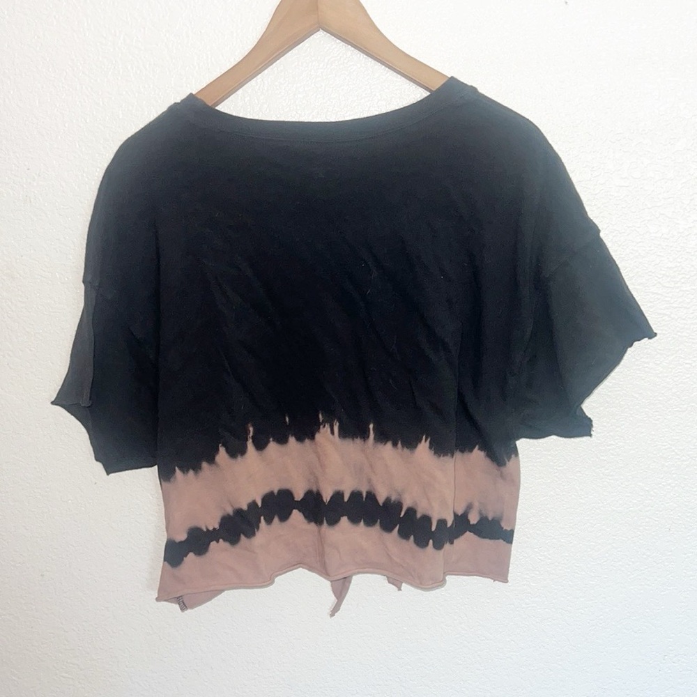 Offline By Aerie Cotton Black Tan Tie Dye Raw Hem Tie Front Short Sleeve Shirt - Picture 11 of 12